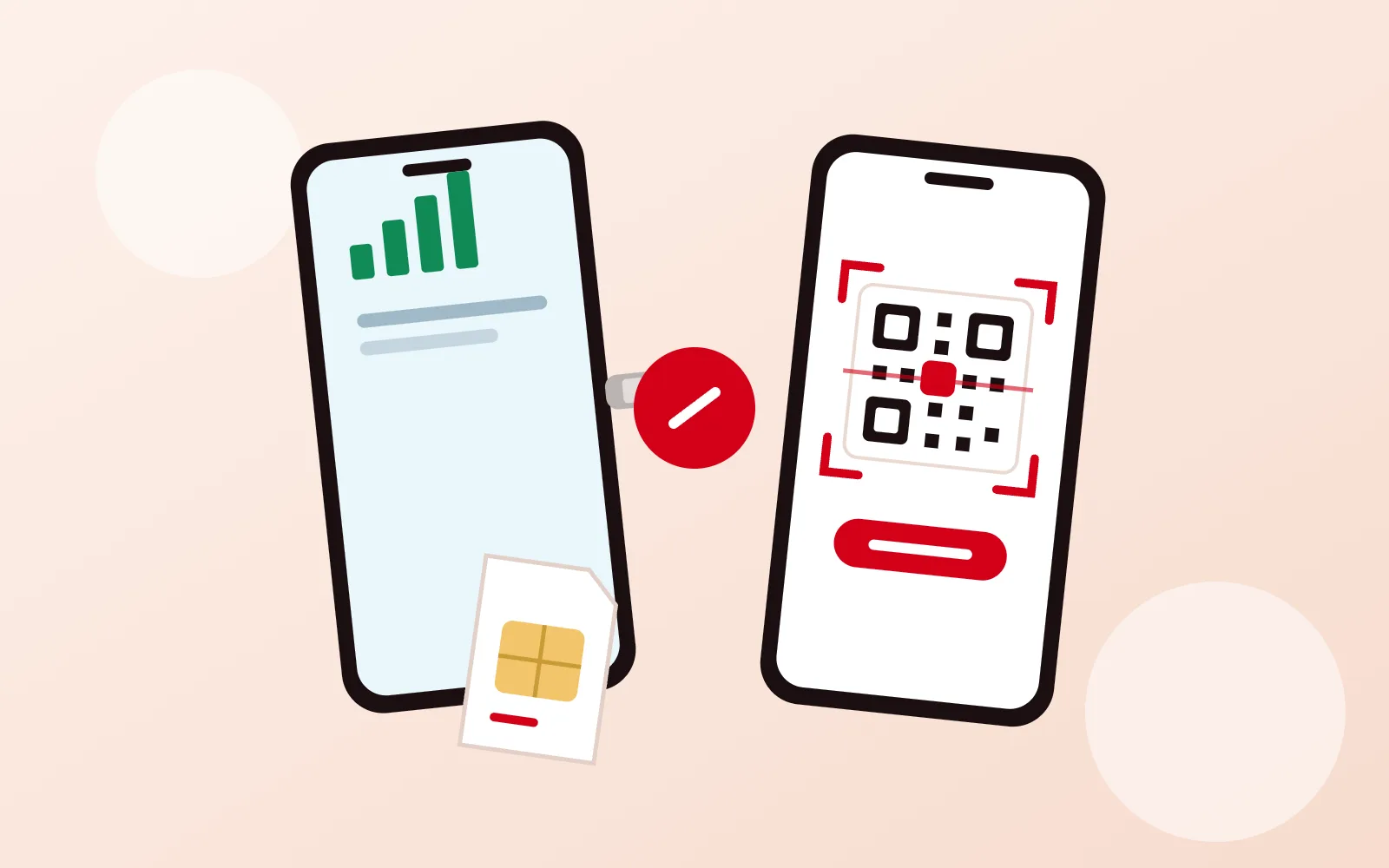 Minh hoạ hai điện thoại: một máy lắp SIM vật lý, một máy quét mã QR cài eSIM